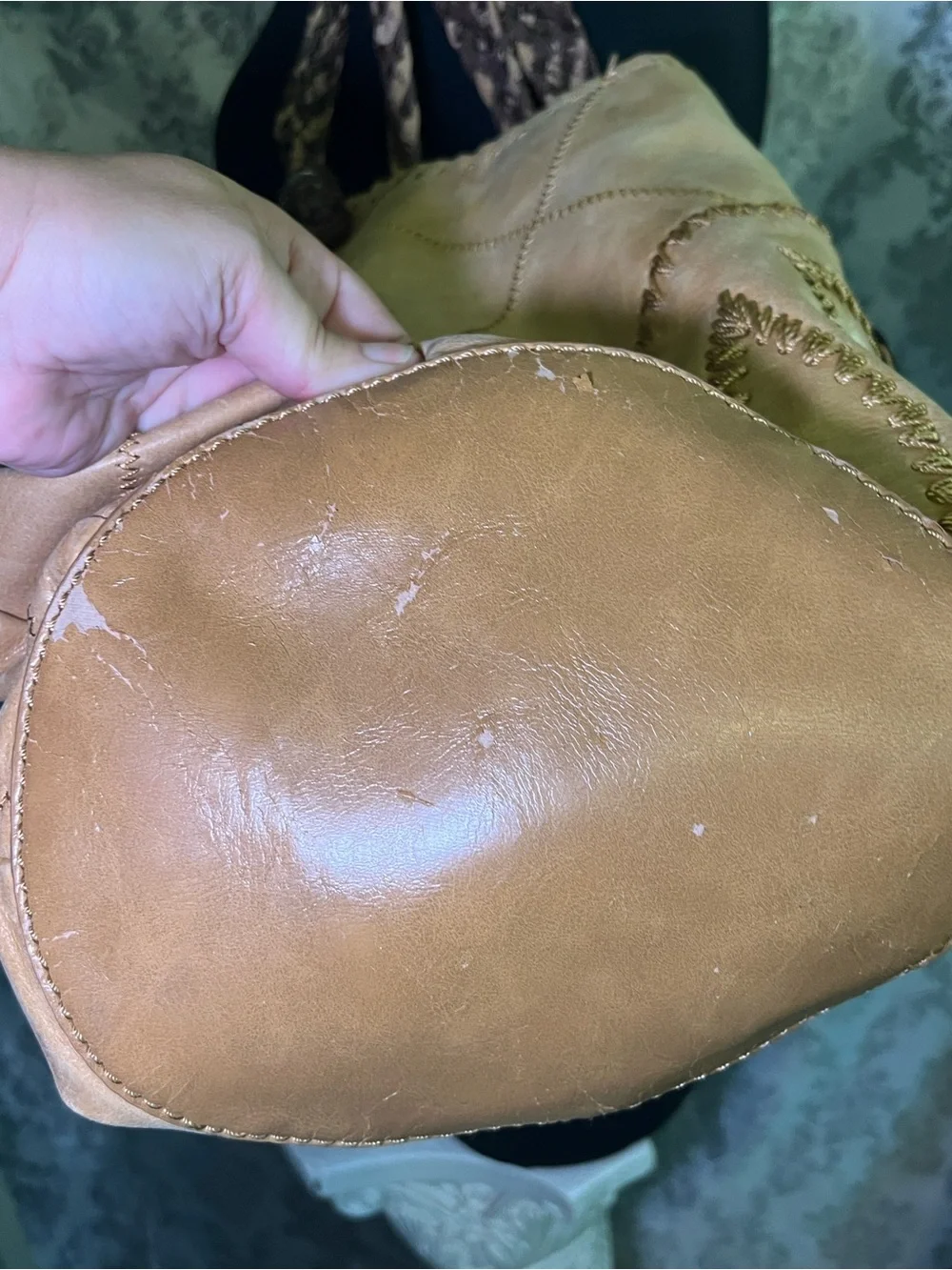 The Sak Tan Vintage Peace Sign Leather Hobo with Braided Handles